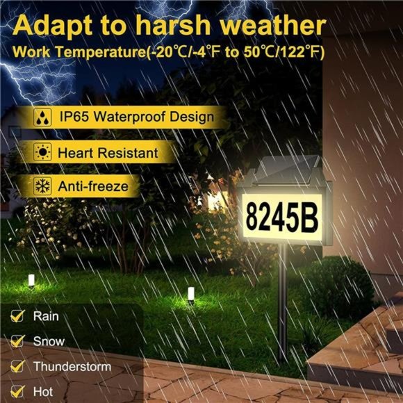 Solar Address Sign,House Number for Outside Rechargeable LED Illuminated Lighted - Picture 3 of 6